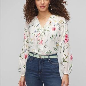 White House Black Market Floral Blouse - White and Pink